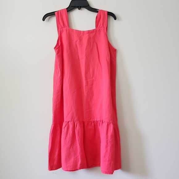 LOFT Coral Drop Waist Linen Dress Size Medium Ruffle Flounce Hem Sleeveless - Picture 2 of 5